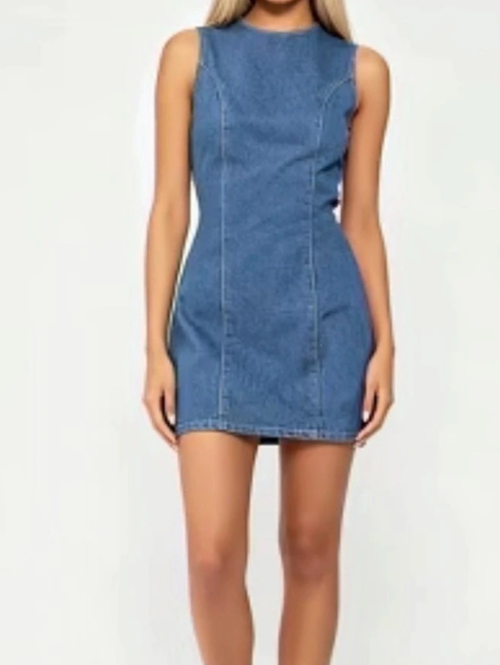 Boohoo Sleeveless Seam Detail Denim Mini Dress Blue